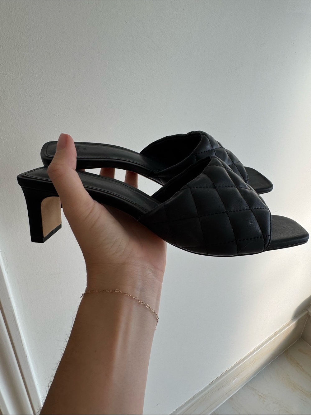 H&M Black Quilted Open-Toe Mules